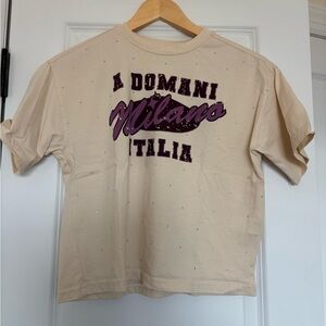 Zara Cream Rhinestone Milano Short Sleeve Tee Shirt Size girls 9-10